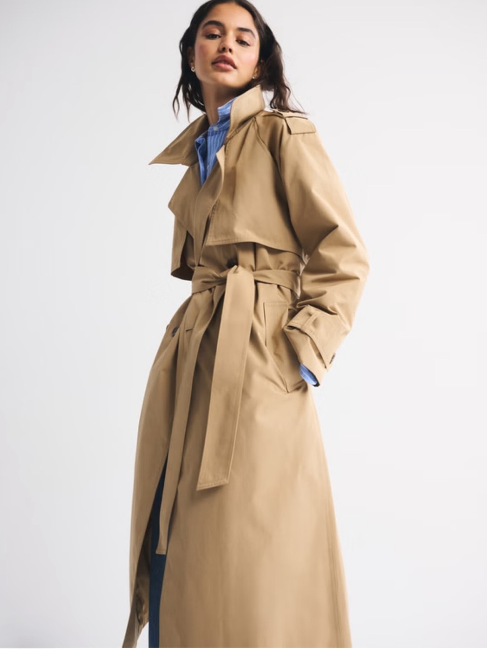 Abercrombie & Fitch Tan Trench Coat with Waist Tie